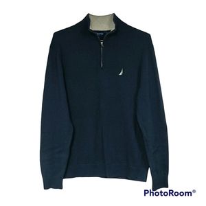 Nautica French Rib 1/4-Zip Cotton Sweater Navy Men’s Large NWT